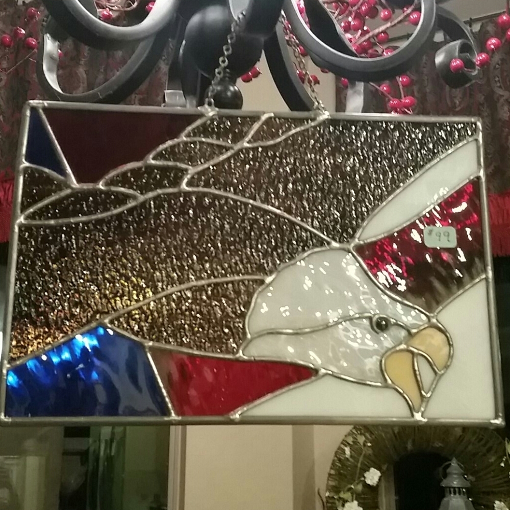 Stained glass Eagle with flag